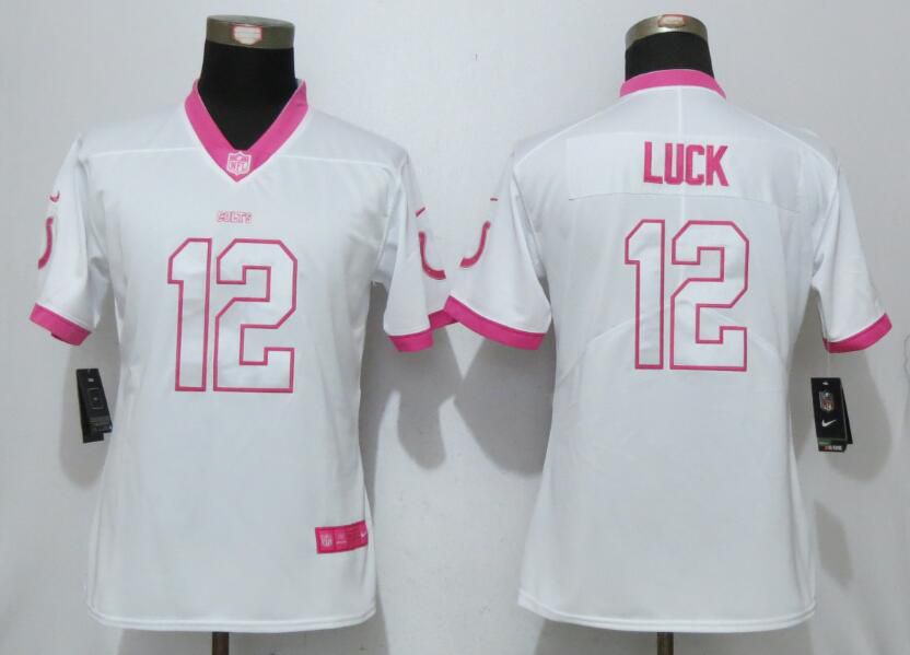 Women 2017 Indianapolis Colts #12 Luck Matthews White Pink Stitched New Nike Elite Rush Fashion NFL Jersey